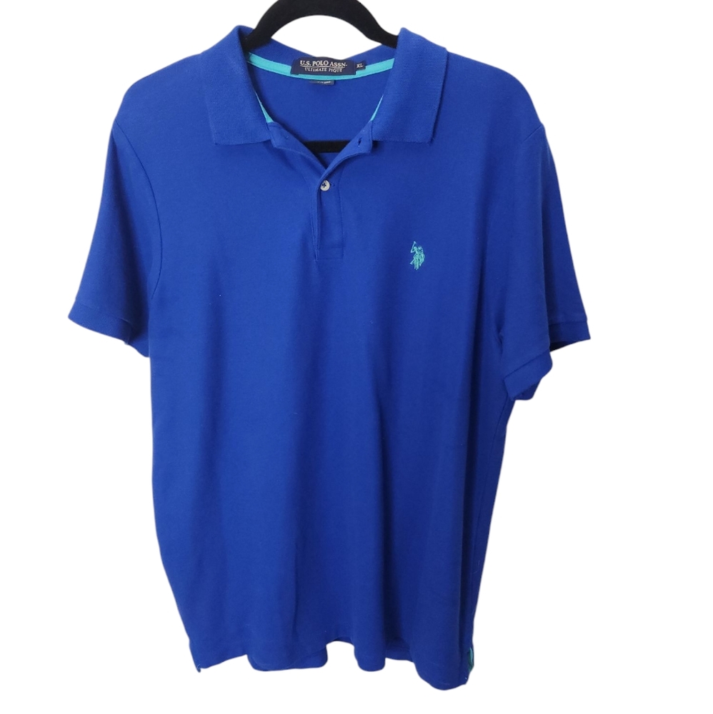 Men's Royal Blue Turquoise Trim Polo Shirt Size XL